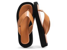 Chinelos femininos Coutgo, plataforma e bico aberto, slides, marrons 6