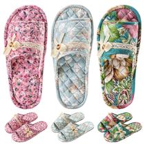 Chinelos femininos de algodão floral biroris, 3 pares Chinelos femininos de algodão floral biroris, 3 pares
