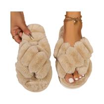 Chinelos Femininos De Inverno Com Pelúcia, Tiras Cruzadas, Felpudos, Com Ponta Aberta, Salto Baixo,