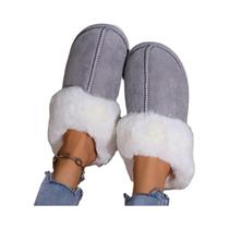Chinelos Femininos De Inverno Quentes Em Suede Sintético Com Forro De Pelúcia Antiderrapantes Para
