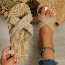 Chinelos Femininos De Linho Com Cinto Antiderrapante, Sola Macia E Resistente Ao Desgaste, Tendência