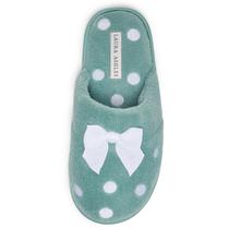 Chinelos femininos de pelúcia felpudos Laura Ashley bordados com pontos, sálvia, grandes Chinelos femininos de pelúcia felpudos Laura Ashley bordados com pontos, sálvia, grandes