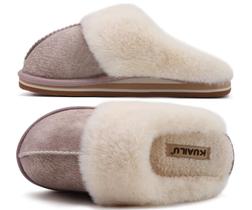 Chinelos femininos KuaiLu Christmas Fluff Memory Foam Beige 7