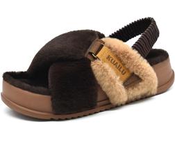 Chinelos femininos KuaiLu Fuzzy Criss Cross Platform Brown 7 Chinelos femininos KuaiLu Fuzzy Criss Cross Platform Brown 7