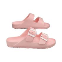 Chinelos femininos simples de cor sólida com fivela de salto plano tamanho grande