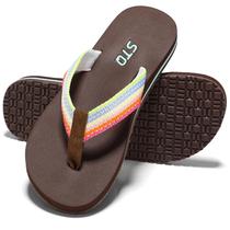 Chinelos femininos STQ Beach com suporte de arco, tamanho 11, café Chinelos femininos STQ Beach com suporte de arco, tamanho 11, café