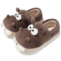 Chinelos Funny Cartoon Hippo Plush Warm Fluffy House Slipper