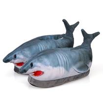 Chinelos Funny Cartoon Shark Plush Warm Cozy House Slipper