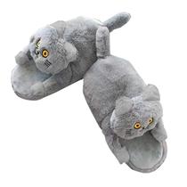 Chinelos Grey Cat Furry Warm Plush Antiderrapante Indoor House Chinelos Grey Cat Furry Warm Plush Antiderrapante Indoor House