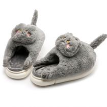 Chinelos Grey Cat Warm Plush, antiderrapantes, para uso interno, unissex
