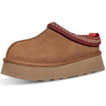 Chinelos Howilim, minibotas de plataforma femininas, forradas de pele, marrons