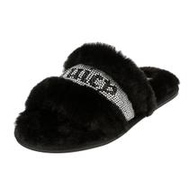 Chinelos Juicy Couture, pelúcia, pele sintética, bico aberto, preto gravitacional