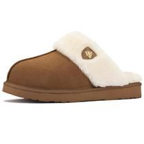 Chinelos LazyStep Cozy Fuzzy Memory Foam femininos bronzeados, tamanho 9-10