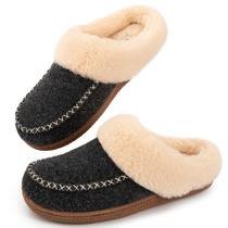 Chinelos LongBay Felt Sherpa Warm Memory Foam pretos para mulheres