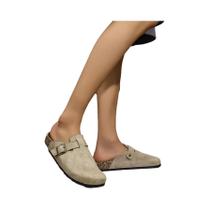 Chinelos Masculinos Casuais De Cor Sólida Em PU Com Textura De Cortiça, Fecho De Fivela, Para Uso