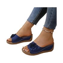 Chinelos Retro Femininos Com Decoração Floral, Sandálias De Plataforma Com Sola Grossa Para O Verão,