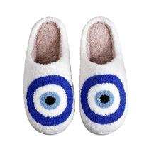 Chinelos Trefidy Evil Eye para mulheres, homens, chinelos domésticos, chinelos de pelúcia confortáveis para quarto doméstico, sapatos internos, tamanho feminino de 7 a 7,5 = tamanho masculino de 5 a 6