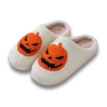 Chinelos V OPXIN Halloween Pumpkin Spooky Ghost Plush para mulheres e homens