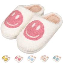 Chinelos ZICKYO Kids Girls Happy Face de pelúcia brancos rosa 35-36