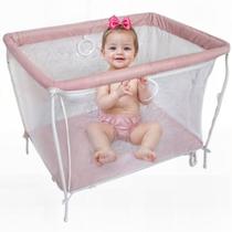 Chiqueirinho Berço Cercadinho Portátil Bebê Infantil Rosa