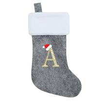 Chisander 20 polegadas cinza com branco Super macio de pelúcia meias de Natal bordado personalizado monogramado de meias de Natal enfeites suspensos para decorações de festa de Natal de férias da família (letra A)