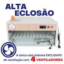 Chocadeira Elétrica ALTA ECLOSÃO Automática 120 ovos Bivolt Controle de Temperatura e Controle de Umidade PID com 4 ventiladores com ovoscópio - Galinha Choca Chocadeiras