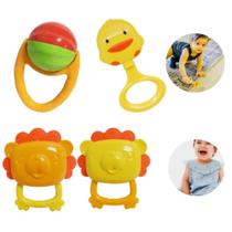 Chocalho Bebê - Colorido - Chocalho Infantil Mordedor Baby (4 peças) - Kit Brinquedo de Bebê Chocalho Bebê - Colorido - Chocalho Infantil Mordedor Baby (4 peças) - Kit Brinquedo de Bebê