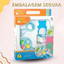 Chocalho E Mordedor Para Bebe Colorido Kit Brinquedos Macio azul