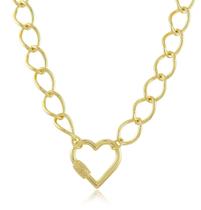 Chocker corrente de elos pingente de coração folheado a ouro - semijoias
