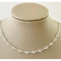 Chocker de Coração Feminina 45cm extensor Pedras de Zircônias Brancas em Prata 925 Legítima