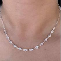 Chocker de Coração Feminina 45cm Pedras de Zircônias Brancas em Prata 925 Legítima