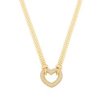 Chocker Dourada De Coração Vazado Crevejado Com Zircônia Chocker Dourada De Coração Vazado Crevejado Com Zircônia