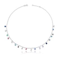 Chocker Elo Portugues Pedra Zirconia Colorida Prata 925