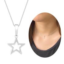 Chocker Estrela Vazada Pequena Colar Prata Legítima Delicado Chocker Estrela Vazada Pequena Colar Prata Legítima Delicado