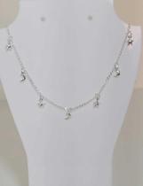 CHOCKER ESTRELAS/LUA PRATA 925 LEGITIMA 40CM+5CM ESTENSOR Prata