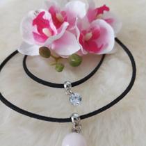 Chocker Pingente de pérola e strass