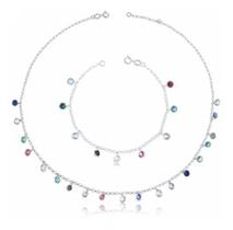 Chocker Pulseira Portugues Pedra Zirconia Colorida Prata 925