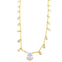 Chocker Rihana Com Gota E Rivieiras Brancas Folheado A Ouro