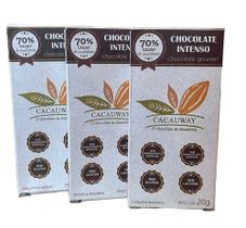 Chocolate 70% cacau intenso - s/leite - kit c/3 unidades 20g cada - Cacauway