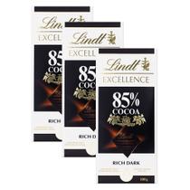Chocolate Lindt Excellence 85% Cocoa Dark com 100g Kit com três unidades