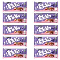 Chocolate Milka Morango Barra Kit Com 10 Unidades De 100G