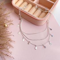 Choker 3 Fios Mini Gotas Banhado a Prata CL127 - Amor Biju