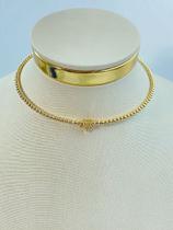 Choker Aro Bolinha com Pingente Estrela Cravejada em Zircônia - Banho Ouro 2 Milésimos com Verniz Italiano e Extensora - 30cm + 9cm