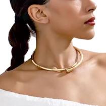 Choker Aro Gota Rigido Dourado Largo Colar Gargantilha