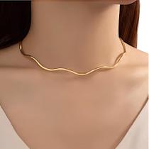 Choker Aro Rígida Onda Dourado Colar Gargantilha Ajustavel