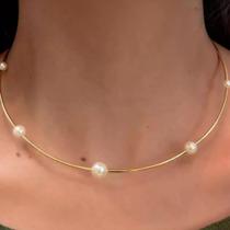 Choker banhado em ouro 18 k aro com canutilhos 2mm e pérolas shell 6, 8 e 10 mm