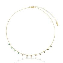 Choker Colar Corrente de Zircônias Coloridas Candy Banhado a Ouro Semijoia Antialergica