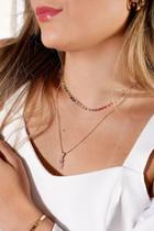 Choker, Colar Pontos de Luz Colorido Degradê Banhado a Ouro 18k Semijoia Antialergica