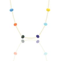 Choker Com Miçangas Cristais Coloridas Folheado A Ouro 18K