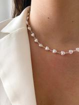 Choker Coração Pérola Prata